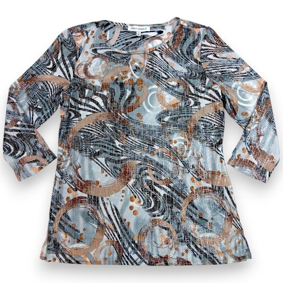 Emily Daniels Tops - EMILY DANIELS-Women's Top-Brushed Abstract-3/4 Sleeve-SMALL-Black-Gray-Tan-White